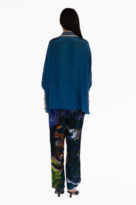 Amka Midnight Blue Silk Shirt & Pant Set 