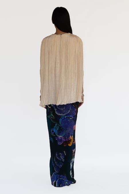 Amka Ivory Pleated Top & Midnight Blue Skirt 