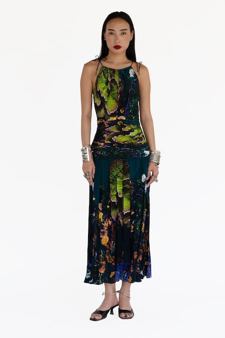 Shop_Amka_Blue Silk Scoop Neck Designer Naga Dress _Online_at_Aza_Fashions