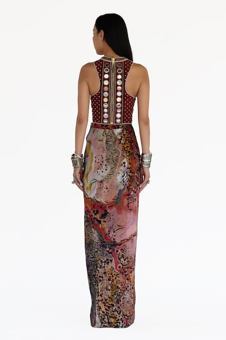 Amka Embroidered Merlot Top & Skirt Set 