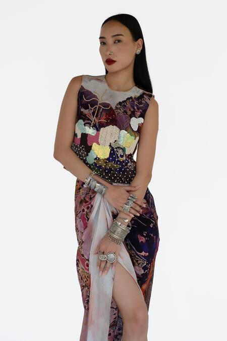 Buy Amka Rose Gold Silk Beads, Sequins Round Neck Designer Pink Top And Skirt Set Online at Aza Fashions Buy_Amka_Rose Gold Silk Beads, Sequins Round Neck Designer Pink Top And Skirt Set _Online_at_Aza_Fashions