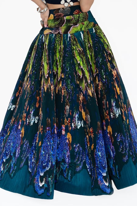 Buy_Amka_Blue Silk Bandeau Neck Designer Dokmai Top And Skirt Set 