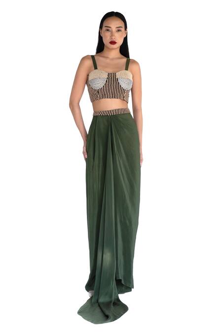 Amka Emerald Green Silk Beads Designer Blouse Online at Aza Fashions Amka_Emerald Green Silk Beads Designer Blouse _Online_at_Aza_Fashions