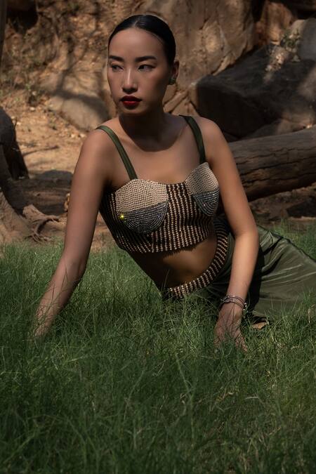 Buy Amka Emerald Green Silk Beads Designer Blouse Buy_Amka_Emerald Green Silk Beads Designer Blouse