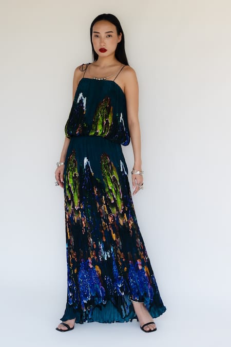Amka Blue Silk Designer Azo Free Skirt