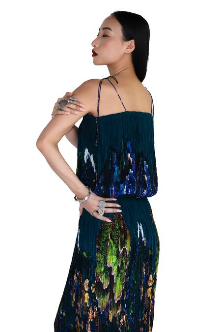 Shop_Amka_Blue Silk Designer Azo Free Skirt _Online_at_Aza_Fashions