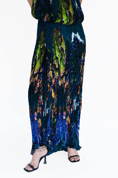 Amka_Blue Silk Designer Azo Free Skirt _at_Aza_Fashions