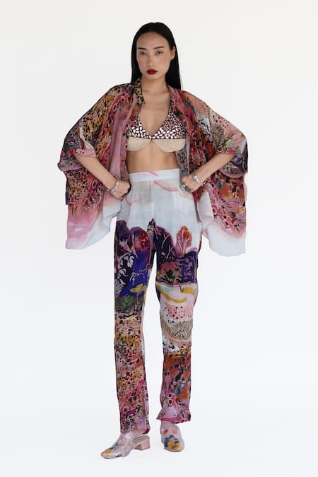 Amka Pink Silk Rose Designer Pant