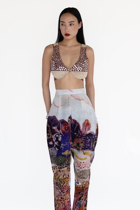 Buy_Amka_Pink Silk Rose Designer Pant _Online_at_Aza_Fashions