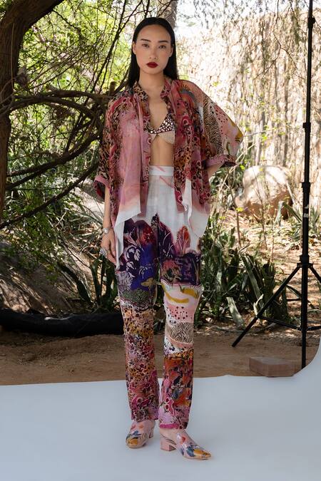 Amka_Pink Silk Rose Designer Pant _at_Aza_Fashions