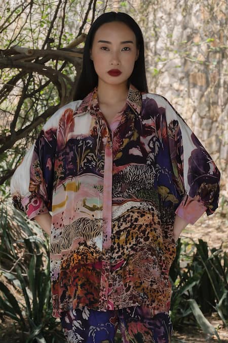 Buy_Amka_Pink Silk Open Neck Designer Jordan Rose Shirt _Online_at_Aza_Fashions