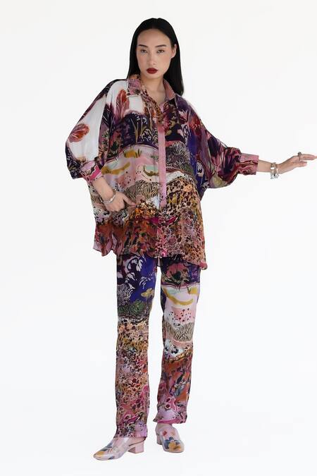 Amka_Pink Silk Rose Designer Pant _Online_at_Aza_Fashions