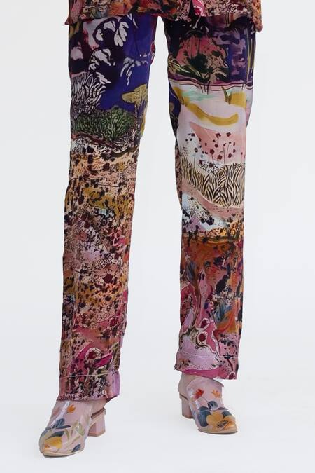 Buy_Amka_Pink Silk Rose Designer Pant _Online_at_Aza_Fashions