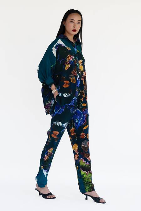 Amka_Blue Silk Collared Midnight Designer Shirt _Online_at_Aza_Fashions