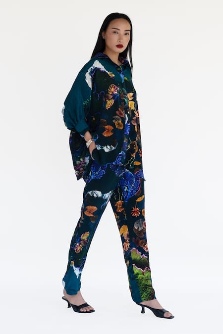 Amka Blue Silk Midnight Designer Pant