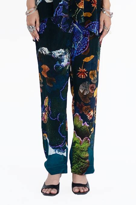 Buy_Amka_Blue Silk Midnight Designer Pant _Online_at_Aza_Fashions