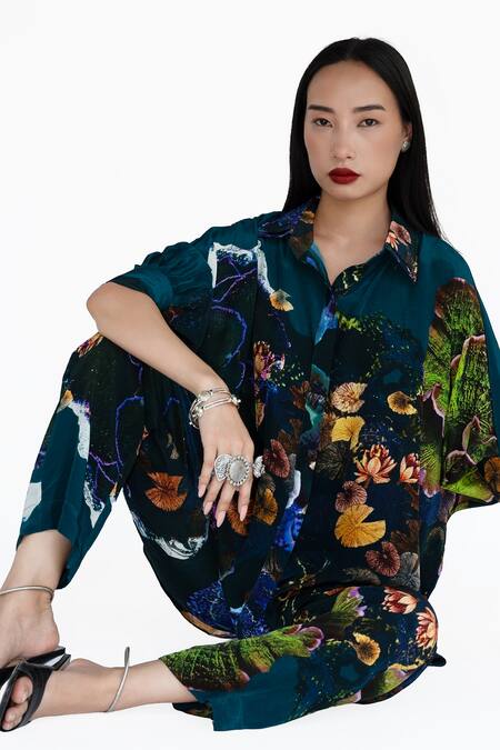 Amka_Blue Silk Midnight Designer Pant _at_Aza_Fashions