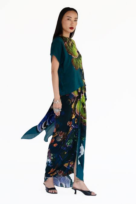 Amka_Blue Silk Midnight Designer Skirt _Online_at_Aza_Fashions