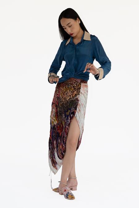 Buy_Amka_Blue Silk Collared Sea Designer Shirt _Online_at_Aza_Fashions