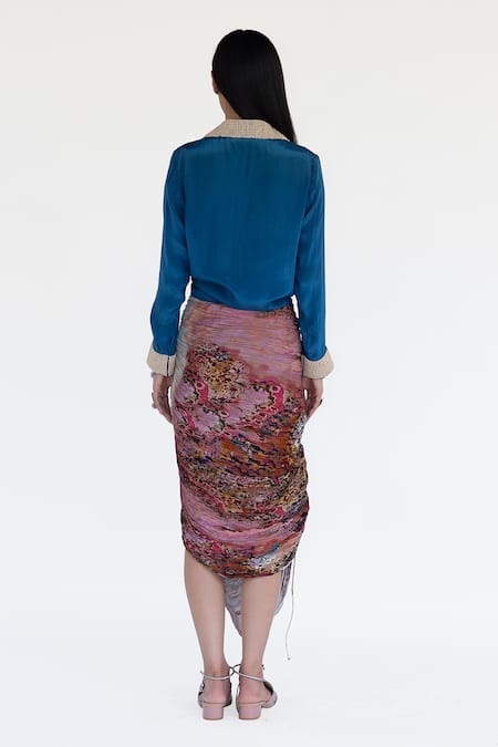 Amka Sea Blue Designer Silk Shirt 