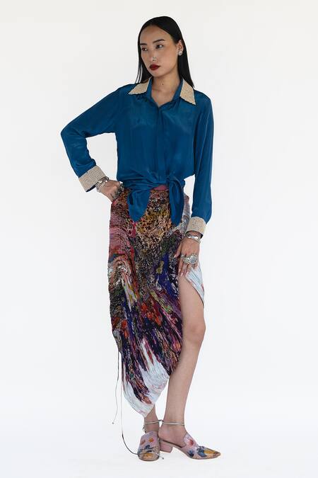 Buy_Amka_Blue Silk Collared Sea Designer Shirt 