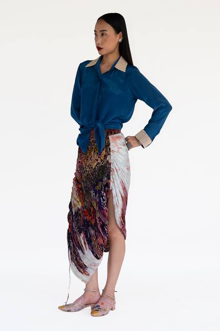 Amka_Pink Silk Rose Natural Skirt _at_Aza_Fashions