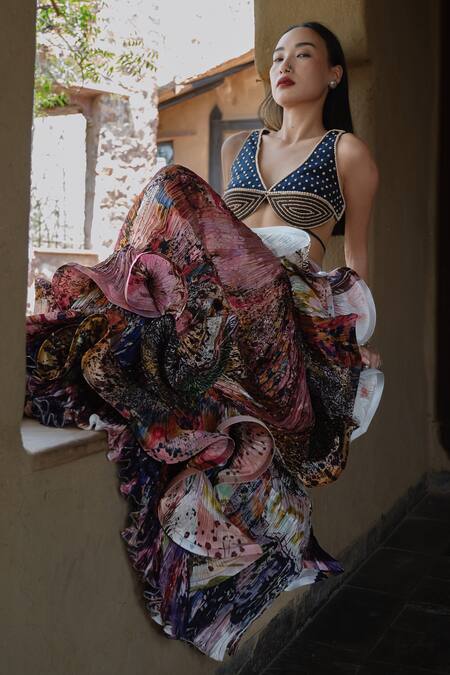 Buy_Amka_Pink Silk Artichoke Rose Skirt 