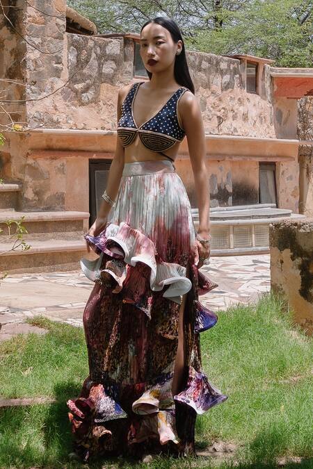 Shop_Amka_Pink Silk Artichoke Rose Skirt 