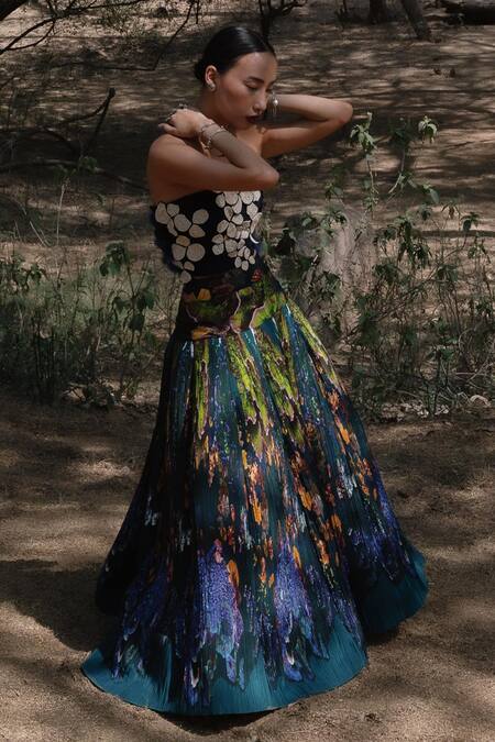 Amka Blue Silk Designer Dokmai Skirt Online at Aza Fashions Amka_Blue Silk Designer Dokmai Skirt _Online_at_Aza_Fashions