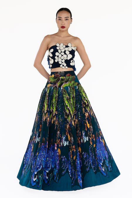 Amka Blue Silk Designer Dokmai Skirt