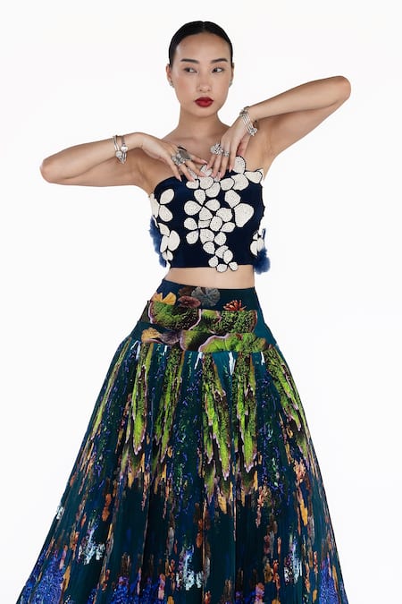 Amka Blue Silk Designer Dokmai Skirt at Aza Fashions Amka_Blue Silk Designer Dokmai Skirt _at_Aza_Fashions