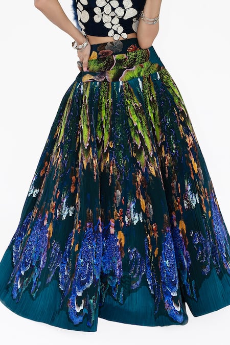 Shop Amka Blue Silk Designer Dokmai Skirt Shop_Amka_Blue Silk Designer Dokmai Skirt