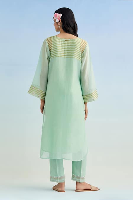Anantaa By Roohi Machine Embroidered Green Kurta Pant Set 