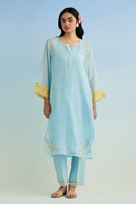 Anantaa by Roohi Blue Machine Embroidered Kurta Pant Set 