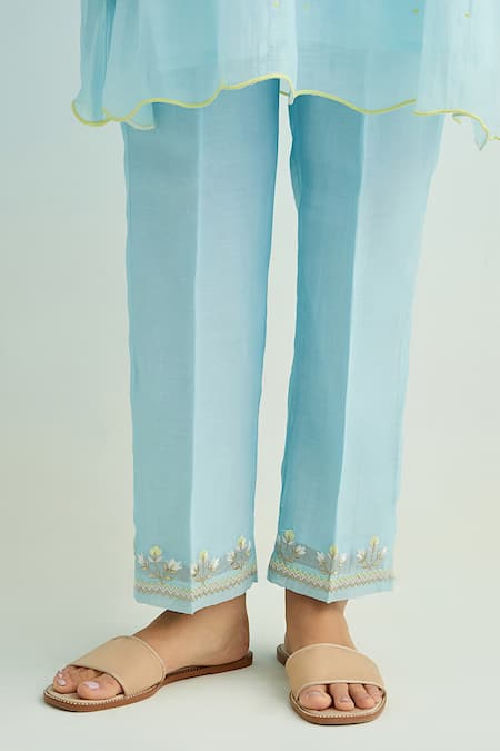 Buy_Anantaa By Roohi_Blue Chanderi Embroidery Collared Kurta Pant Set _Online_at_Aza_Fashions