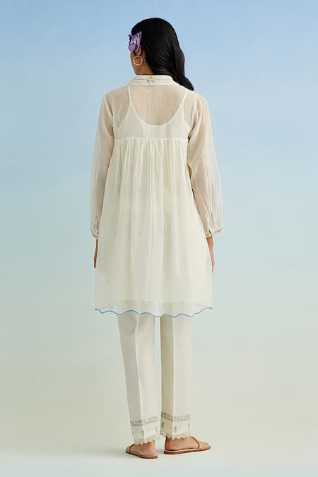 Shop Anantaa By Roohi Ivory Chanderi Embroidery Collared Mul Kurta Pant Set at Aza Fashions Shop_Anantaa By Roohi_Ivory Chanderi Embroidery Collared Mul Kurta Pant Set _at_Aza_Fashions