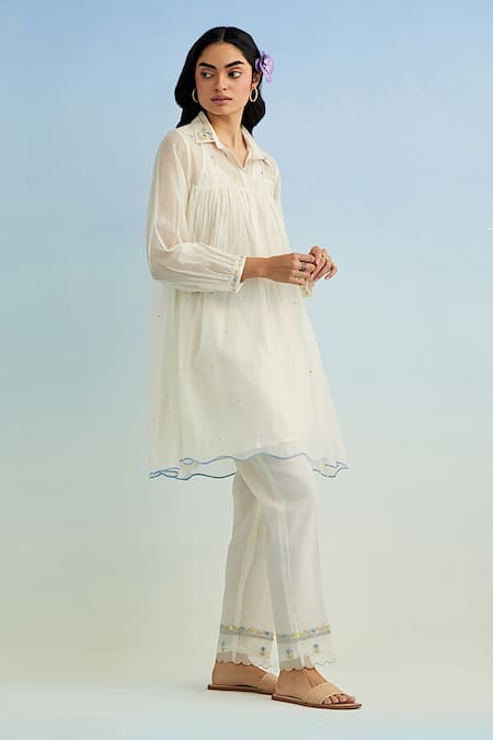 Buy Anantaa By Roohi Ivory Chanderi Embroidery Collared Mul Kurta Pant Set Online at Aza Fashions Buy_Anantaa By Roohi_Ivory Chanderi Embroidery Collared Mul Kurta Pant Set _Online_at_Aza_Fashions