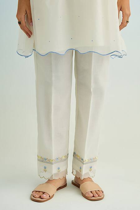 Shop Anantaa By Roohi Ivory Chanderi Embroidery Collared Mul Kurta Pant Set Online at Aza Fashions Shop_Anantaa By Roohi_Ivory Chanderi Embroidery Collared Mul Kurta Pant Set _Online_at_Aza_Fashions