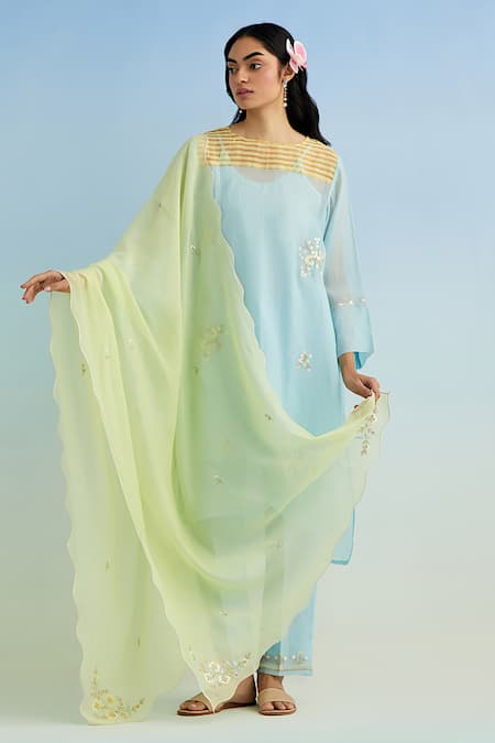 Anantaa By Roohi Blue Kurta Set with Yellow Dupatta 