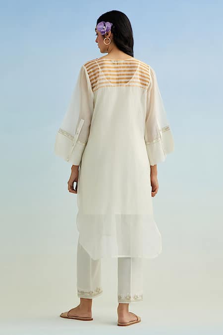 Anantaa By Roohi Ivory Chanderi Kurta Set with Yellow Dupatta