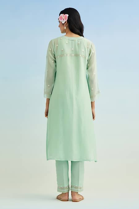 Anantaa By Roohi Green Embroidered Kurta Set with Pink Dupatta
