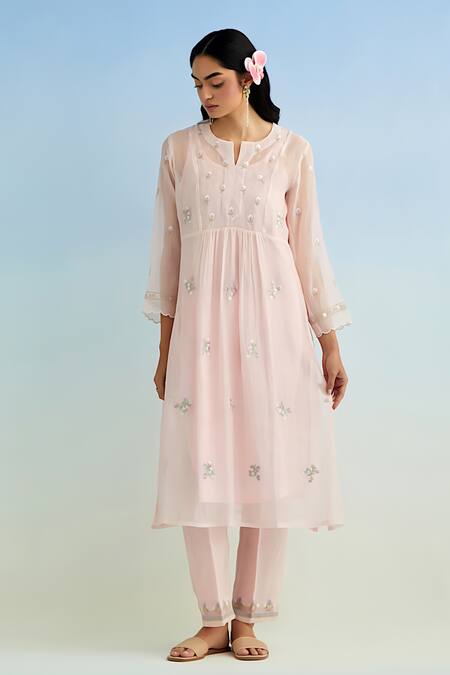 Anantaa By Roohi Pink Chanderi Embroidery Round Neck Kurta Set With Dupatta Online at Aza Fashions Anantaa By Roohi_Pink Chanderi Embroidery Round Neck Kurta Set With Dupatta _Online_at_Aza_Fashions