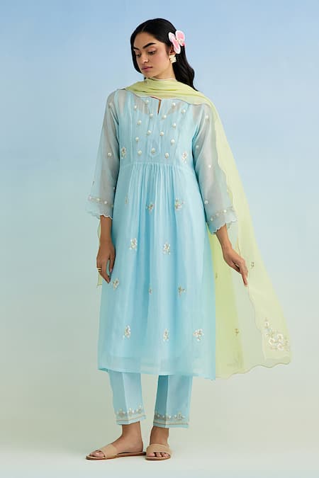 Anantaa by Roohi Blue Machine Embroidered Kurta Set 