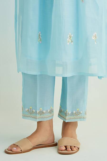 Buy Anantaa By Roohi Blue Chanderi Embroidery Round Neck Machine Kurta Set Buy_Anantaa By Roohi_Blue Chanderi Embroidery Round Neck Machine Kurta Set