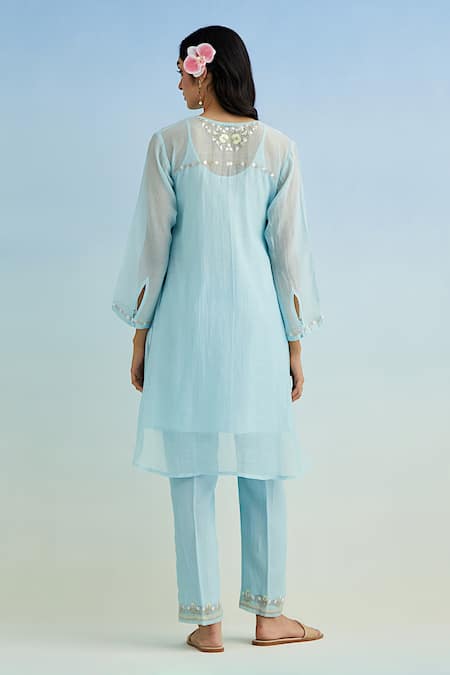 Anantaa By Roohi Blue Mul Chanderi Kurta Set with Dupatta
