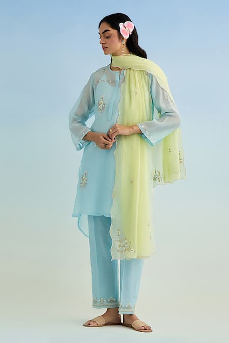 Anantaa By Roohi Blue Mul Chanderi Kurta Set with Dupatta 