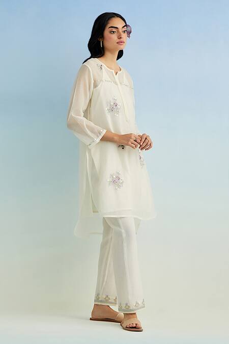 Buy Anantaa By Roohi Ivory Chanderi Embroidery Mandarin Collar Kurta Set Online at Aza Fashions Buy_Anantaa By Roohi_Ivory Chanderi Embroidery Mandarin Collar Kurta Set _Online_at_Aza_Fashions