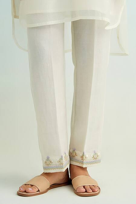 Shop Anantaa By Roohi Ivory Chanderi Embroidery Mandarin Collar Kurta Set Online at Aza Fashions Shop_Anantaa By Roohi_Ivory Chanderi Embroidery Mandarin Collar Kurta Set _Online_at_Aza_Fashions