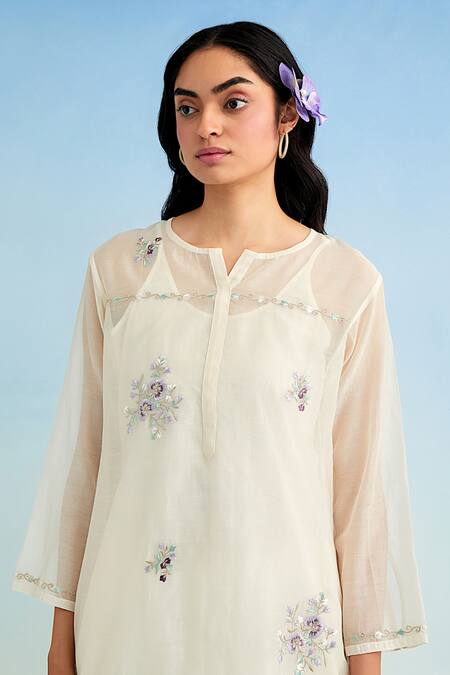 Buy Anantaa By Roohi Ivory Chanderi Embroidery Mandarin Collar Kurta Set Buy_Anantaa By Roohi_Ivory Chanderi Embroidery Mandarin Collar Kurta Set