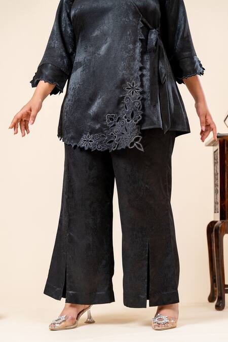 Shop_Mamicha_Black Satin Embroidery V-neck Space Angrakha And Pant Set